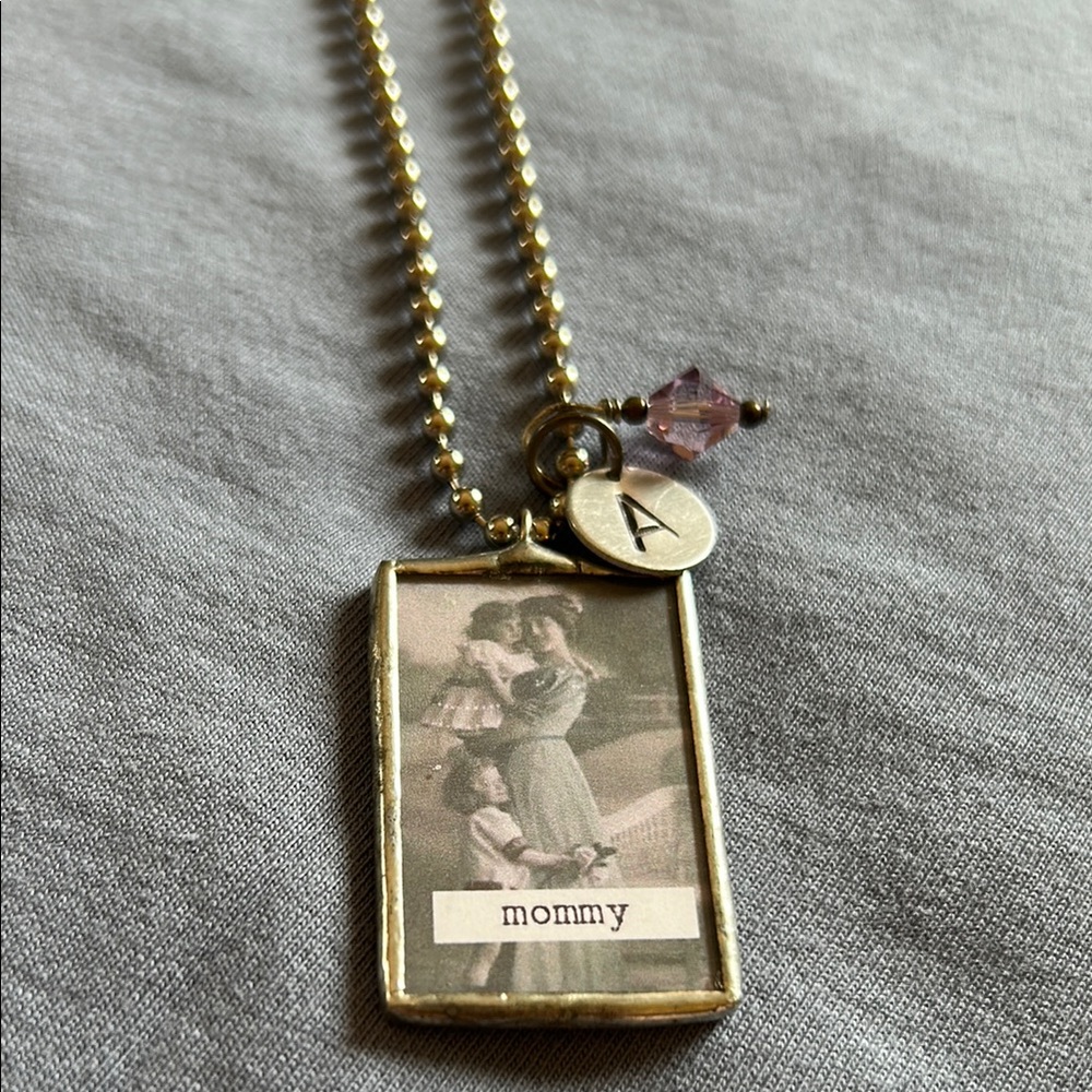 Silver Tone Pendant Ball Chain Necklace with “Mommy” Pendant, “A” Initial Charm